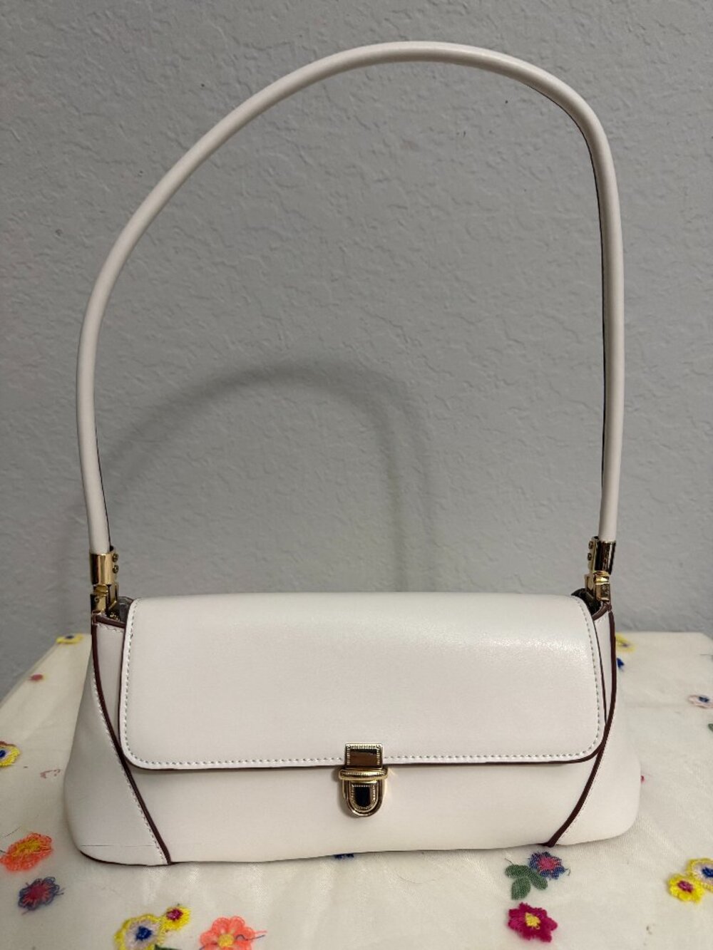 Off-White Baguette Shoulder Bag with Gold Hardware